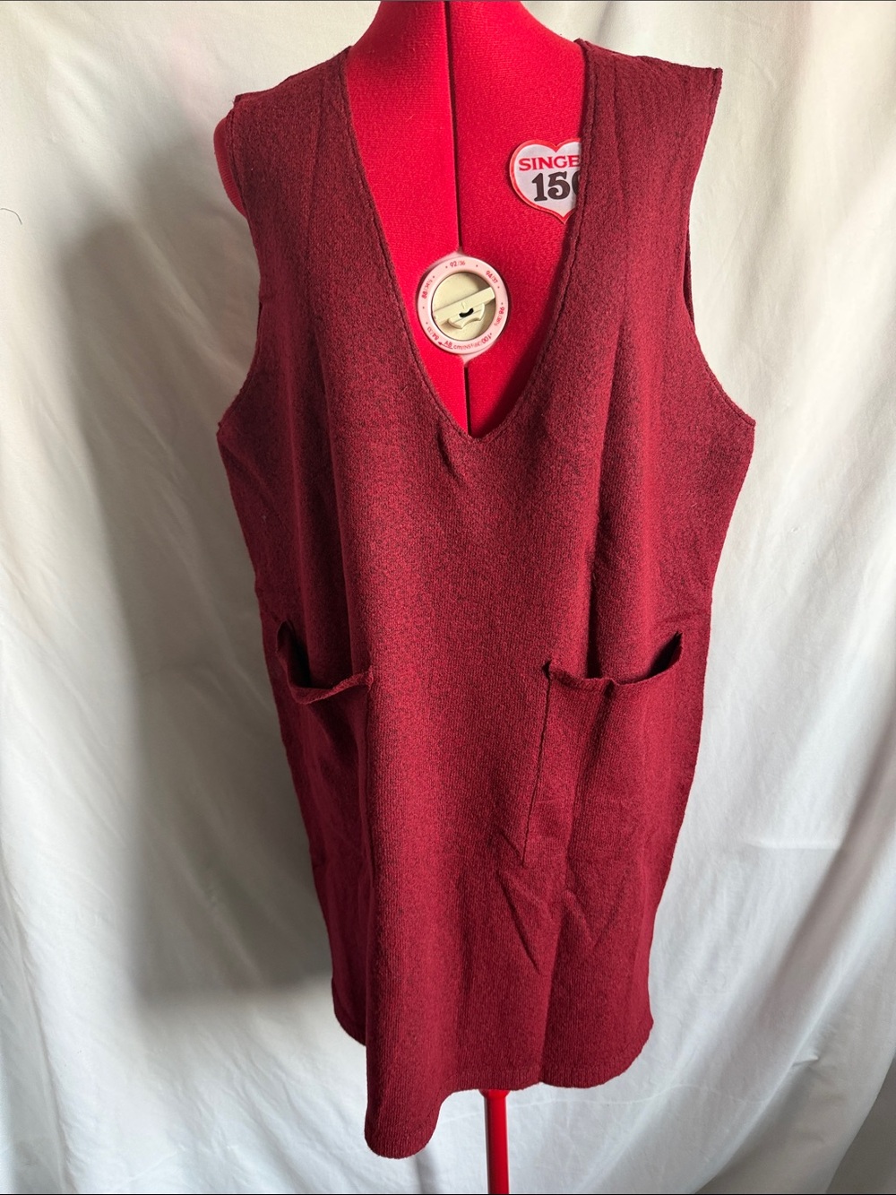 Womens Burgundy V-Neck Mini Dress with Pockets